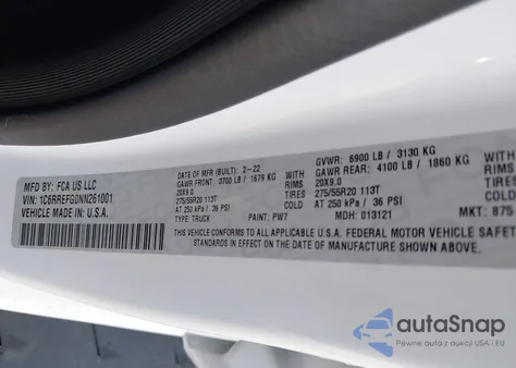 2022 Ram 1500 Lone Star 4X2 5'7 Box z USA, uszkodzony, nr VIN 1C6RREFG0NN261001